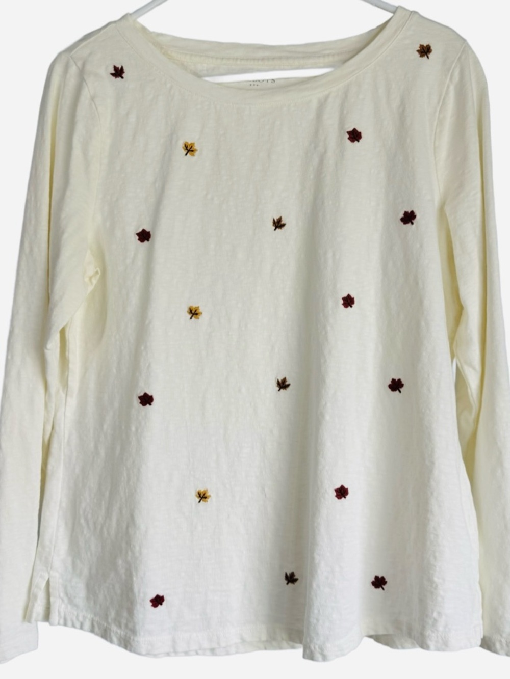 Talbots Cream Embroidered Leaf-Accent Long-Sleeve Top Women’s Petite L - Picture 2 of 6
